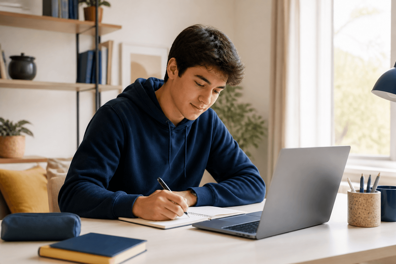 Aluno a estudar online com apoio adaptado ao seu ritmo